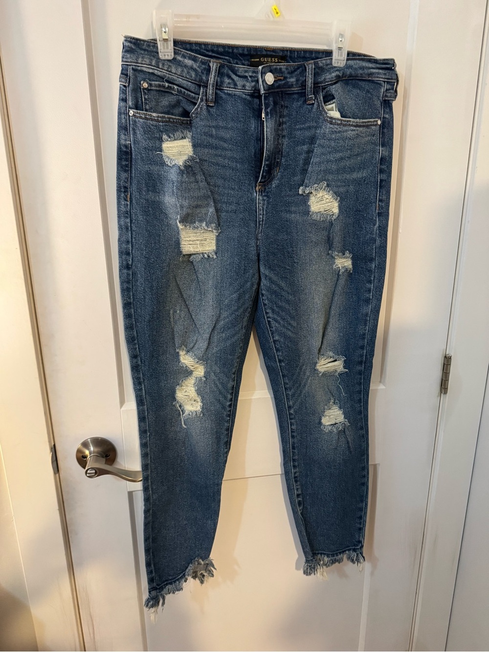 Guess Distressed Dark Blue Cropped Ankle Jeans